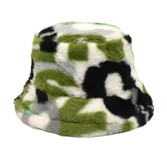 Dyfzdhu Letter Printing Plush Hat Men Women Autumn Winter Imitation Rabbit Bucket Outdoor Sunshade Green