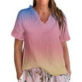 thumbnail image 1 of Dyfzdhu Linen Blouses for Women Casual Short Sleeve Vintage Gradient Print Ruffled V Neck T Shirt Lightweight Loose Fit Summer Tops Hot Pink, 1 of 3