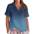 thumbnail image 1 of Dyfzdhu Linen Blouses for Women Casual Short Sleeve Vintage Gradient Print Ruffled V Neck T Shirt Lightweight Loose Fit Summer Tops Rose Gold, 1 of 3