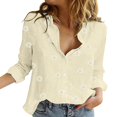 thumbnail image 1 of Dyfzdhu Linen Shirts for Women Button Down Blouse Casual Long Sleeve V Neck Tops Basic Loose Tunic T Shirts Tops Yellow, 1 of 5