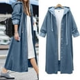 thumbnail image 1 of Dyfzdhu Long Denim Jacket for Women Plus Size Hooded Long Sleeve Jean Outerwear Trench Coat, 1 of 8