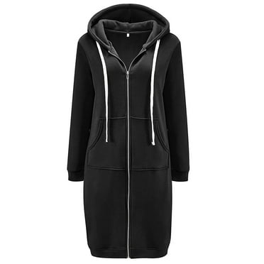 Dyfzdhu Long Hoodies for Women Full Zip Long Sleeve Lightweight Sweatshirts With Pockets Jacket Black