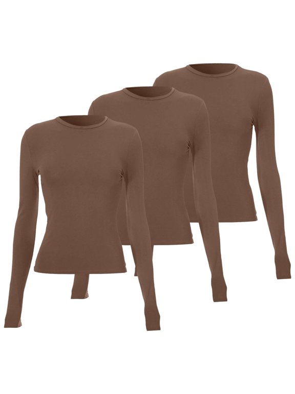 Long Sleeve Shirts For Women 3 Pieces Basic Long Sleeve Top Slim Baby Tee Round Neck Dupe Crop Layering Slim Top Blouse Aesthetic Streetwear Womens Blouses
