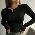 thumbnail image 1 of Dyfzdhu Long Sleeve T Shirts for Women Shirts V Neck Henley Tops Slim Fit Basic Ribbed Knit Button Down Black, 1 of 6