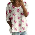 thumbnail image 1 of Dyfzdhu Long Sleeve T-shirt For Women Floral Print T Shirt Half Sleeved Round Neck Shirt 3/4 Sleeved T Shirt Loose Large Size T Shirt Casual Top, 1 of 3
