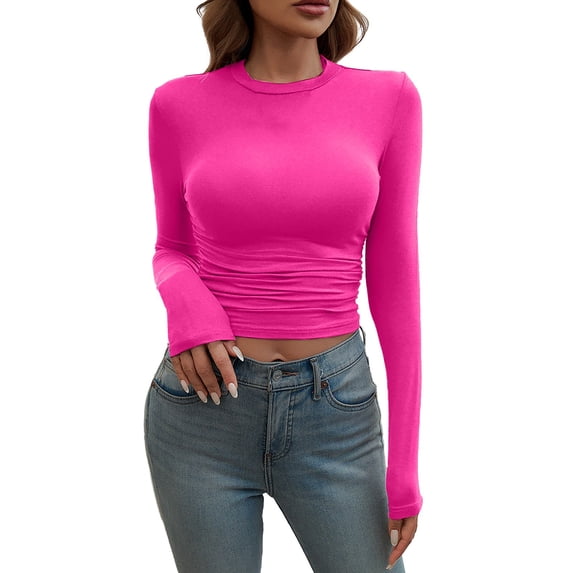 Dyfzdhu Long Sleeve T-shirt For Women Long Sleeve Shirts Crew Neck Slim Fit Going Out Tops Basic Tees Barely There Casual Top
