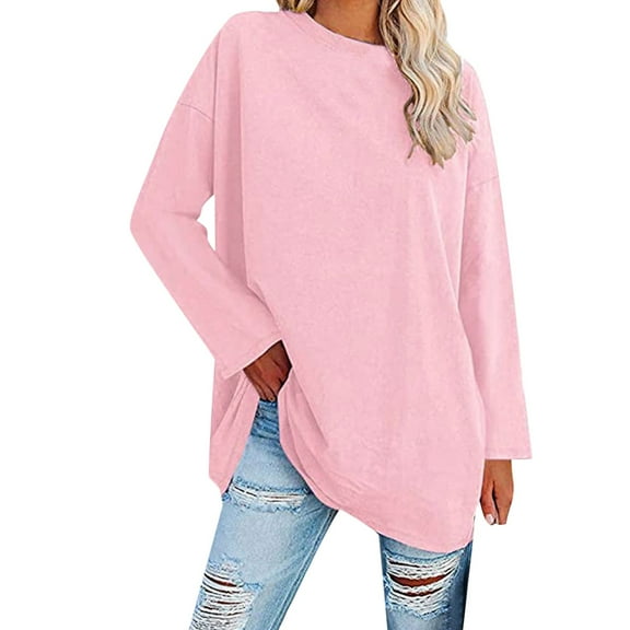 Dyfzdhu Long Sleeve T-shirt For Women Plus Size Top Long Sleeve Crew Neck Loose T Shirt Casual Top