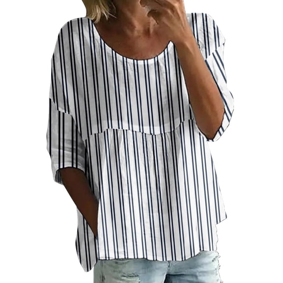 Dyfzdhu Long Sleeve T-shirt For Women Print T Shirt Half Sleeved Round Neck Shirt 3/4 Sleeved T Shirt Loose Large Size T Shirt Casual Top