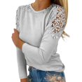 thumbnail image 1 of Dyfzdhu Long Sleeve T-shirt For Women Round Neck Solid Color Hollow Stitching Long Sleeved T Shirt Casual Top, 1 of 5