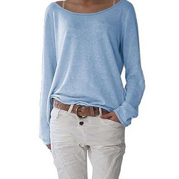 Dyfzdhu Long Sleeve T-shirt For Women Solid Color Knitted T-shirt Top Round Neck Long Sleeve Bottoming Shirt Casual Top
