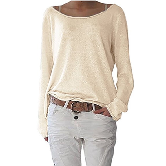 Dyfzdhu Long Sleeve T-shirt For Women Solid Color Knitted T-shirt Top Round Neck Long Sleeve Bottoming Shirt Casual Top