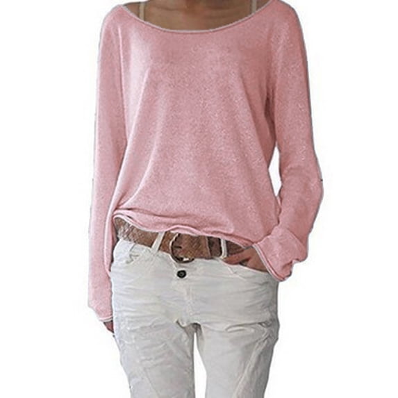 Dyfzdhu Long Sleeve T-shirt For Women Solid Color Knitted T-shirt Top Round Neck Long Sleeve Bottoming Shirt Casual Top