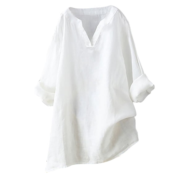 Dyfzdhu Long Sleeve T-shirt For Women Solid Color Stand Up Collar Cotton Linen Long Sleeved Shirt Casual Top