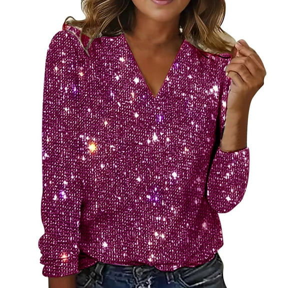 Dyfzdhu Long Sleeve T-shirt For Women Spring And Autumn New Casual Solid Color Sequin Long Sleeved T Shirt Casual Top