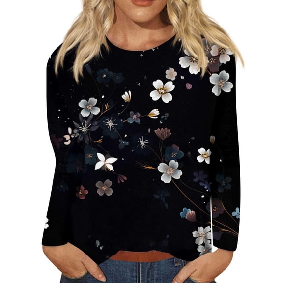 Dyfzdhu Long Sleeve T-shirt For Women Long Sleeve Shirts For T Shirts Long Sleeve Crew Neck Shirts Basic Tee Sort Comfy Printed Tops Blouse Casual Top