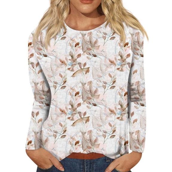 Dyfzdhu Long Sleeve T-shirt For Women Long Sleeve Shirts For T Shirts Long Sleeve Crew Neck Shirts Basic Tee Sort Comfy Printed Tops Blouse Casual Top