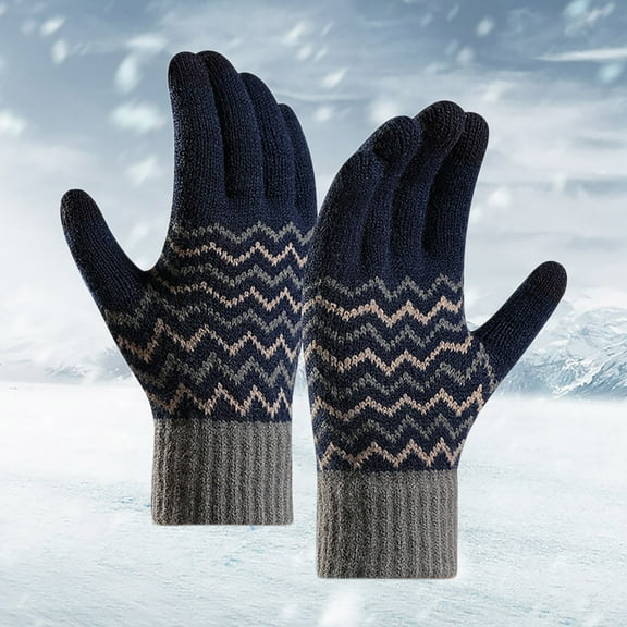 Dyfzdhu Men Gloves With Fleece Cold Proof Warm Gloves With Finger Screen Knit Gloves Navy
