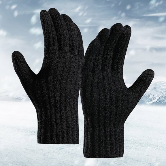 Dyfzdhu Men Knitted Gloves Winter Outdoor Warm Velvet Cycling Sports Woolen Gloves Black