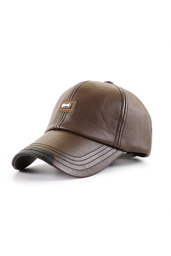 Men PU Leather Casual Baseball Cap Outdoor Personalized Warm Visor Sun Hat Brown