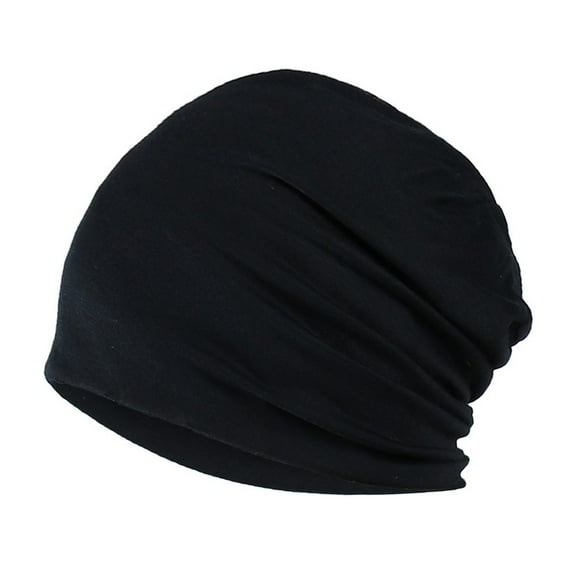 Dyfzdhu Men Soild India Stretch Drawstring Hat Wool Knitting Hair Loss Head Scarf Wrap Black