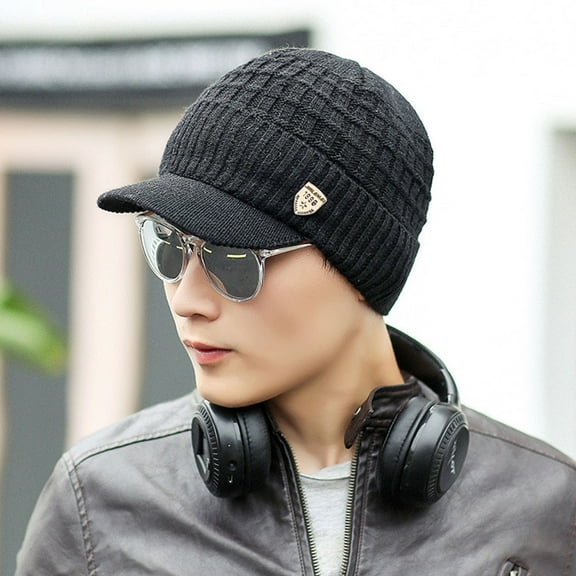 Dyfzdhu Men Warm Baggy Weave Crochet Winter Wool Knit Ski Beanie Caps Hat Black