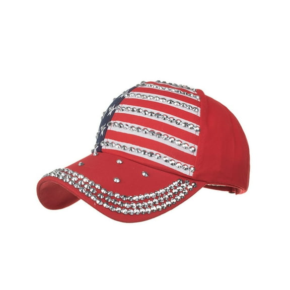 Dyfzdhu Men Women Baseball Caps American Flag Adjustable Cotton Cap Star Rhinestone Cap