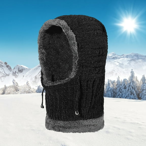 Dyfzdhu Men Women Knitted Warm Hat Autumn Winter Ear Protection Thickened Adjustable One-Piece Cap Black