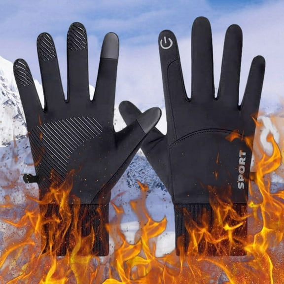Dyfzdhu Men Women Non-slip Gloves Winter Plus Velvet Warm Riding Gloves With Buckle Black