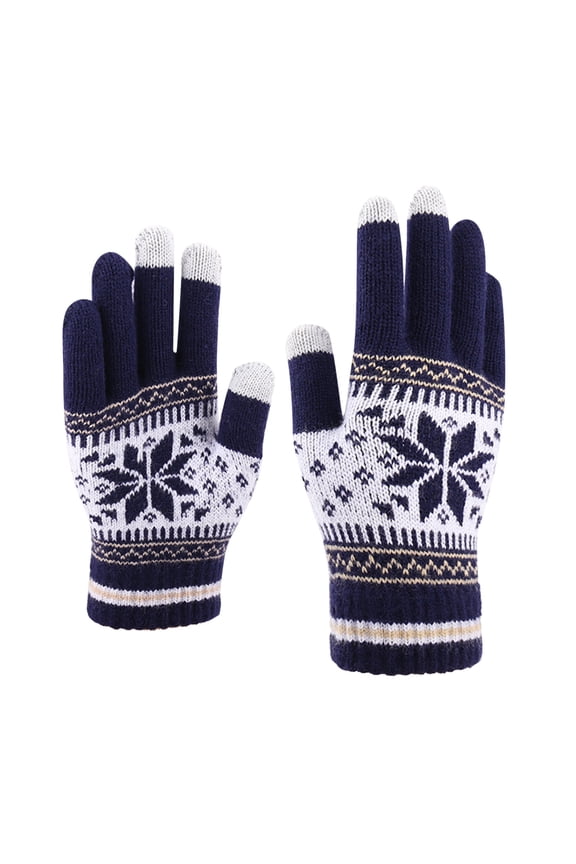Men Women Snowflake Printing Gloves, Creative Fashionable Mobile Phone With Screen Knitted Gloves, Thick Warm Winter Adult Navy