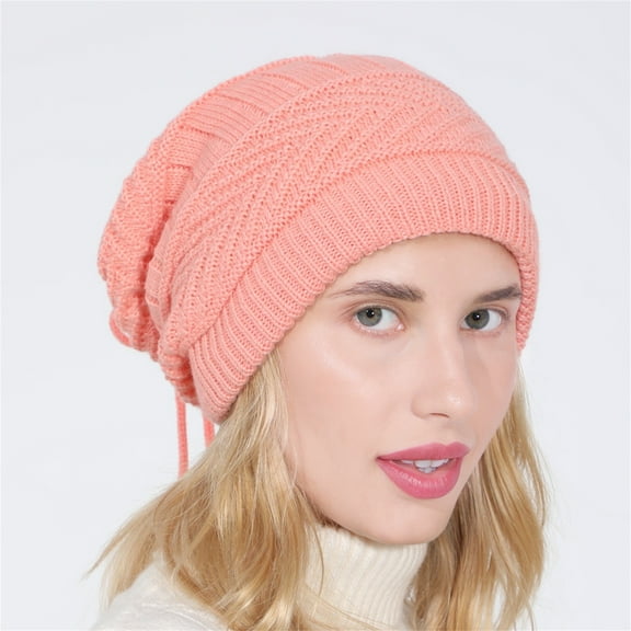 Dyfzdhu Men Women Winter Baotou Caps Plush Knitted Pullover Neckwear Dual Purpose Wool Wind Proof Ear Protection Pink