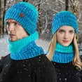 thumbnail image 1 of Dyfzdhu Men Women Winter Knitted Fleece Windproof Hood Scarf Coif Knit Hat Warm Hats for Adult Blue, 1 of 9
