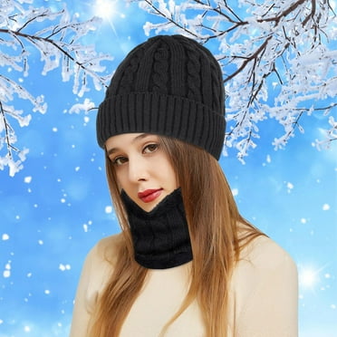 Dyfzdhu Men Women Winter Plus Velvet Thickened Earmuffs Hat Scarf 2-Pieces Black