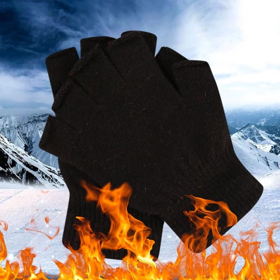 Dyfzdhu Men Women Writing Gloves Stretch Knitted Wool Show Finger Solid Color Cycling Gloves Black