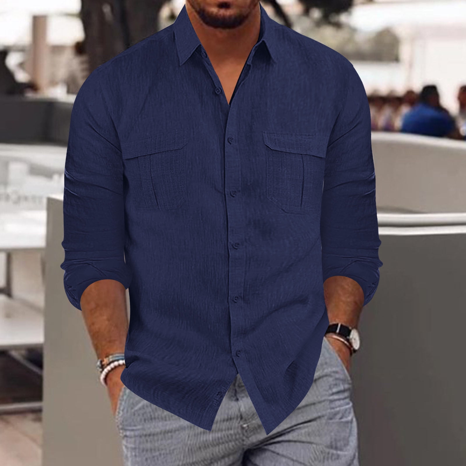Dyfzdhu Mens Shirts Cotton Linen Long Sleeve Button Down Shirt Spring Summer Solid Color Tops With Pocket Walmart