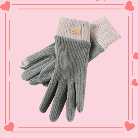Dyfzdhu New Brushed Knitted Gloves Lady Jacquard Screen Gloves Keep Warm Winter Gloves Grey