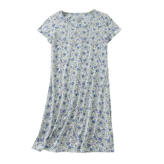 Dyfzdhu Nightgowns for Women Plus Size Cute Printed Short Sleeve T Shirt Sleep Dress Crew Neck Pajamas Summer Sleepwear Loungewear Nightdress
