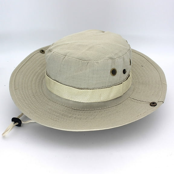 Dyfzdhu Outdoor Hiking Fishing Hat Bucket Casual Jungle Round Brimmed Men Women Hats Beige