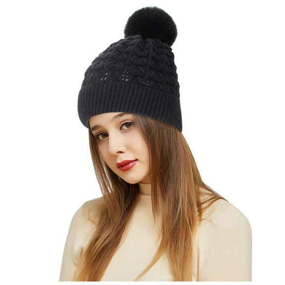Dyfzdhu Outdoor Winter Adult Neutral Keep Warm Hairball Hats Plush Knitted Woolen Hat Black