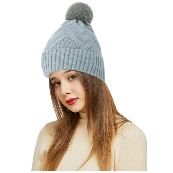 Dyfzdhu Outdoor Winter Adult Neutral Keep Warm Hairball Hats Plush Knitted Woolen Hat Blue
