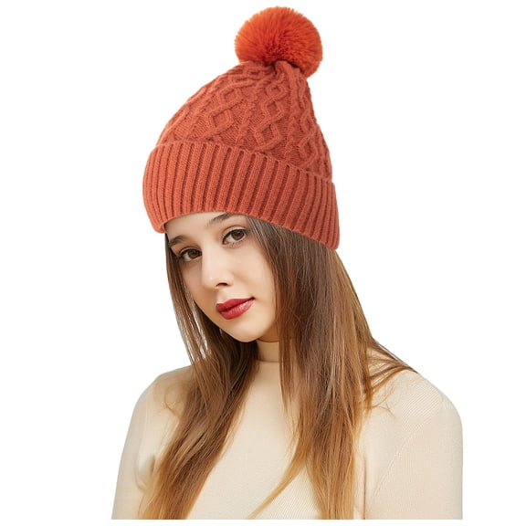 Dyfzdhu Outdoor Winter Adult Neutral Keep Warm Hairball Hats Plush Knitted Woolen Hat Orange