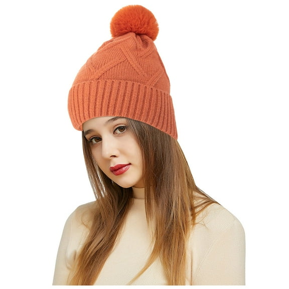 Dyfzdhu Outdoor Winter Adult Neutral Keep Warm Hairball Hats Plush Knitted Woolen Hat Orange