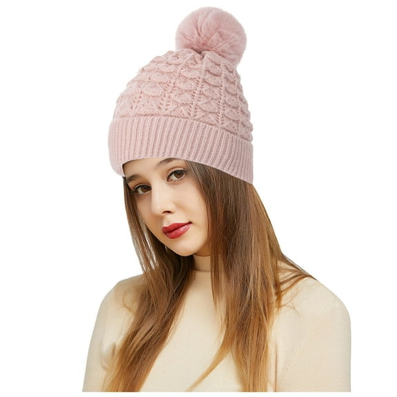 Dyfzdhu Outdoor Winter Adult Neutral Keep Warm Hairball Hats Plush Knitted Woolen Hat Pink