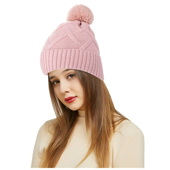 Dyfzdhu Outdoor Winter Adult Neutral Keep Warm Hairball Hats Plush Knitted Woolen Hat Pink