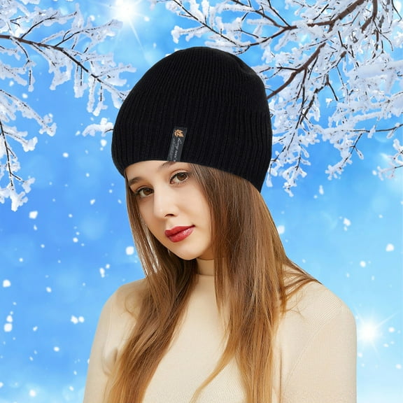 Dyfzdhu Outdoor Winter Adult Neutral Keep Warm Printing Hats Plush Knitted Woolen Hat Black