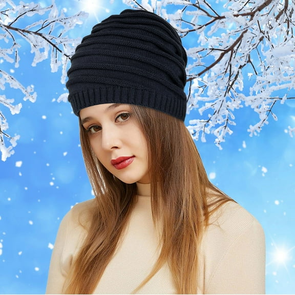 Dyfzdhu Outdoor Winter Adult Neutral Keep Warm Printing Hats Plush Knitted Woolen Hat Blue