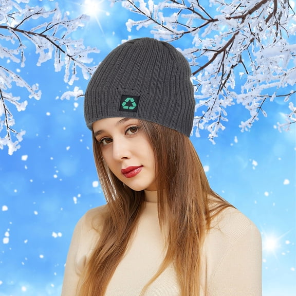 Dyfzdhu Outdoor Winter Adult Neutral Keep Warm Printing Hats Plush Knitted Woolen Hat Gray