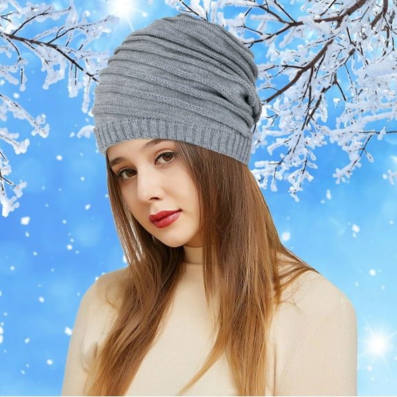 Dyfzdhu Outdoor Winter Adult Neutral Keep Warm Printing Hats Plush Knitted Woolen Hat Gray