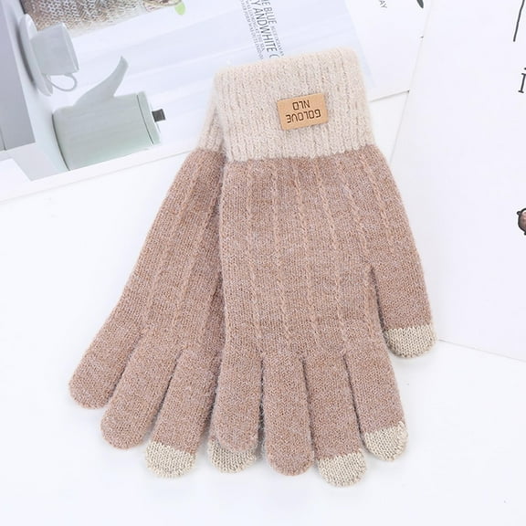 Dyfzdhu Outdoor knitting Wool Windproof Touchscreen Men Women Plus velvet Thicken Gloves Beige