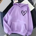 thumbnail image 1 of Dyfzdhu Oversized Hoodies for Women Casual Heart Print Long Sleeve Sweatshirt Autumn Pullover Hooded Workout Top, Purple L, 1 of 4