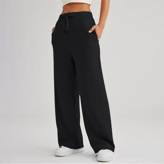 Dyfzdhu Pants for Women Fall Casual Loose Wide Leg Sports High Waisted Pants Black